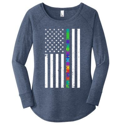 Thin Puzzle Line Autism Flag Women's Perfect Tri Tunic Long Sleeve Shirt
