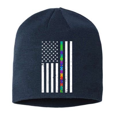 Thin Puzzle Line Autism Flag Sustainable Beanie