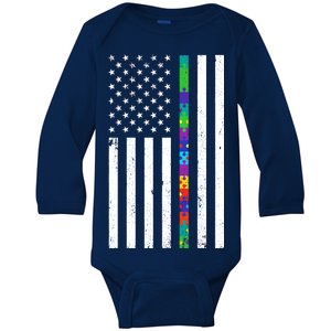 Thin Puzzle Line Autism Flag Baby Long Sleeve Bodysuit