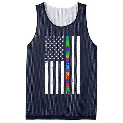 Thin Puzzle Line Autism Flag Mesh Reversible Basketball Jersey Tank