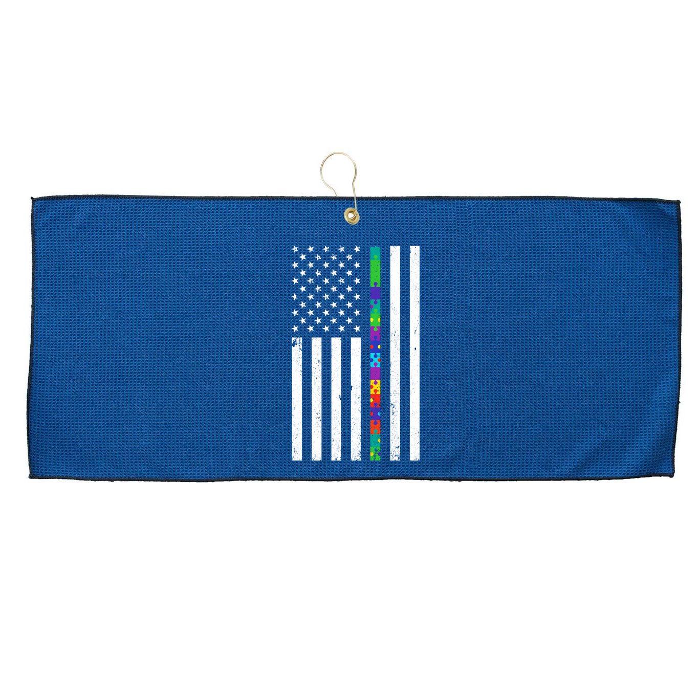 Thin Puzzle Line Autism Flag Large Microfiber Waffle Golf Towel