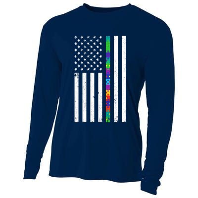 Thin Puzzle Line Autism Flag Cooling Performance Long Sleeve Crew