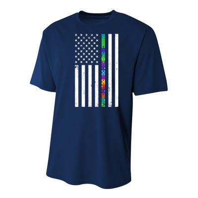 Thin Puzzle Line Autism Flag Youth Performance Sprint T-Shirt