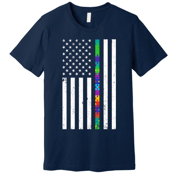 Thin Puzzle Line Autism Flag Premium T-Shirt