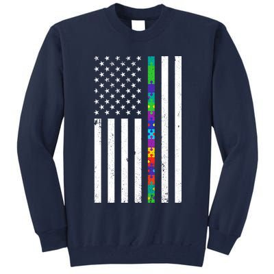 Thin Puzzle Line Autism Flag Tall Sweatshirt