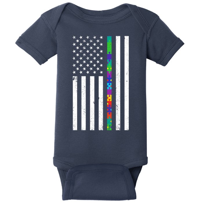 Thin Puzzle Line Autism Flag Baby Bodysuit