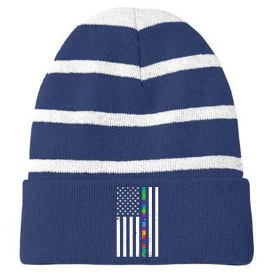 Thin Puzzle Line Autism Flag Striped Beanie with Solid Band