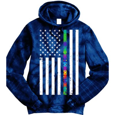 Thin Puzzle Line Autism Flag Tie Dye Hoodie