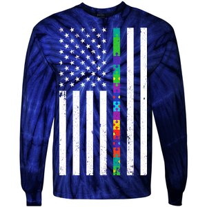 Thin Puzzle Line Autism Flag Tie-Dye Long Sleeve Shirt