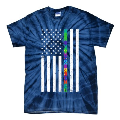 Thin Puzzle Line Autism Flag Tie-Dye T-Shirt