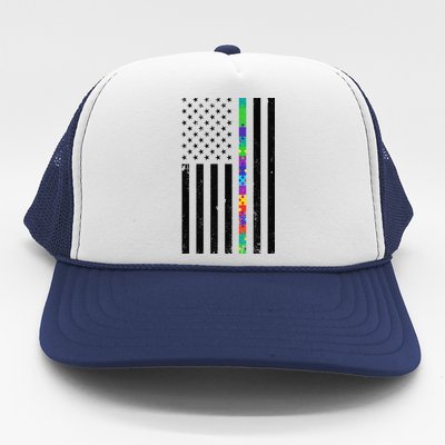 Thin Puzzle Line Autism Flag Trucker Hat