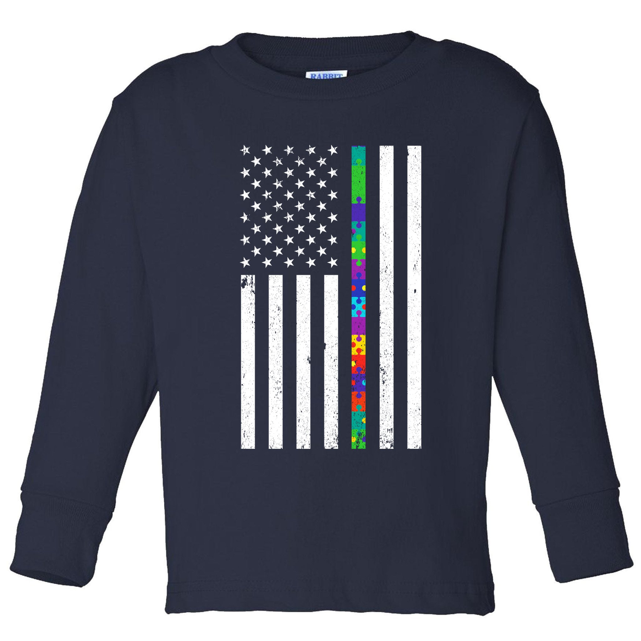 Thin Puzzle Line Autism Flag Toddler Long Sleeve Shirt