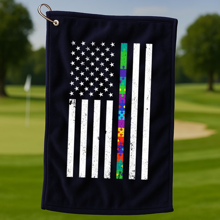 Thin Puzzle Line Autism Flag Golf Towel