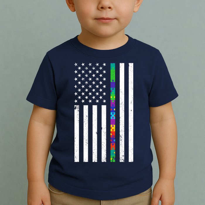 Thin Puzzle Line Autism Flag Toddler T-Shirt