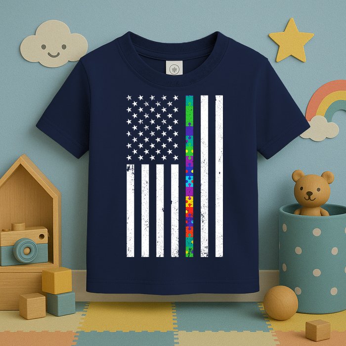 Thin Puzzle Line Autism Flag Toddler T-Shirt