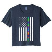 Thin Puzzle Line Autism Flag Crop Top