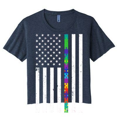 Thin Puzzle Line Autism Flag Women's Crop Top Tee