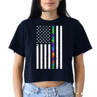 Thin Puzzle Line Autism Flag Crop Top