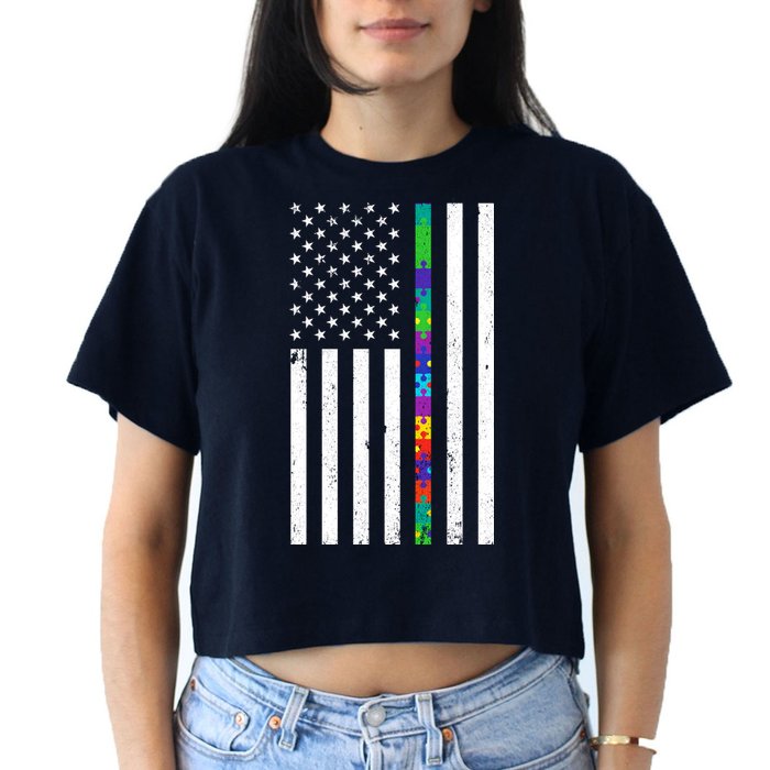 Thin Puzzle Line Autism Flag Crop Top