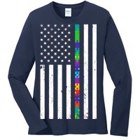 Thin Puzzle Line Autism Flag Ladies Long Sleeve Shirt