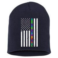 Thin Puzzle Line Autism Flag Short Acrylic Beanie