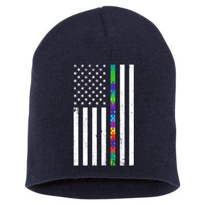 Thin Puzzle Line Autism Flag Short Acrylic Beanie