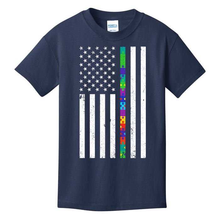 Thin Puzzle Line Autism Flag Kids T-Shirt