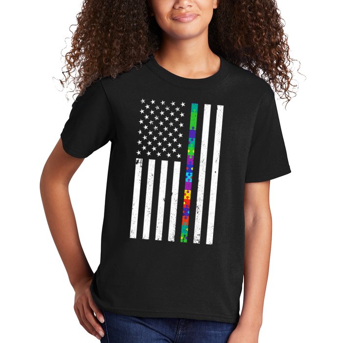Thin Puzzle Line Autism Flag Kids T-Shirt