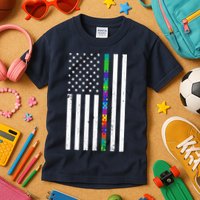 Thin Puzzle Line Autism Flag Kids T-Shirt