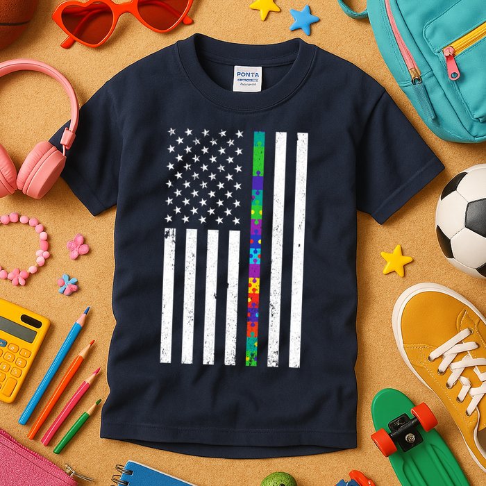 Thin Puzzle Line Autism Flag Kids T-Shirt
