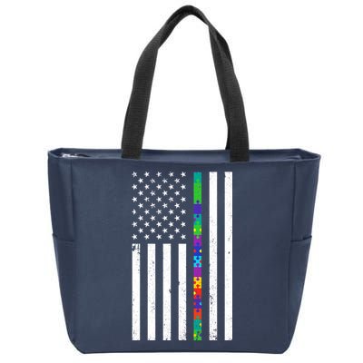 Thin Puzzle Line Autism Flag Zip Tote Bag