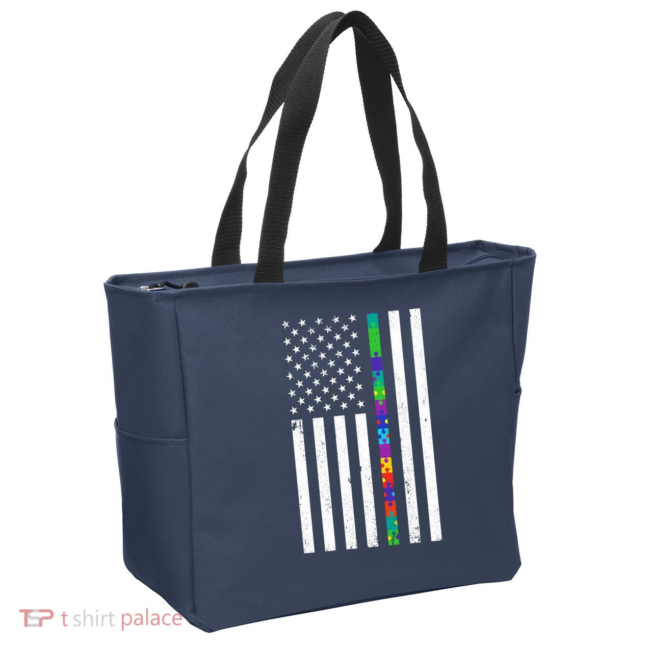 Thin Puzzle Line Autism Flag Zip Tote Bag