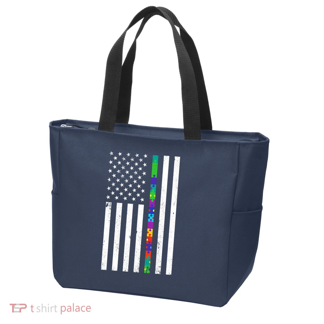 Thin Puzzle Line Autism Flag Zip Tote Bag