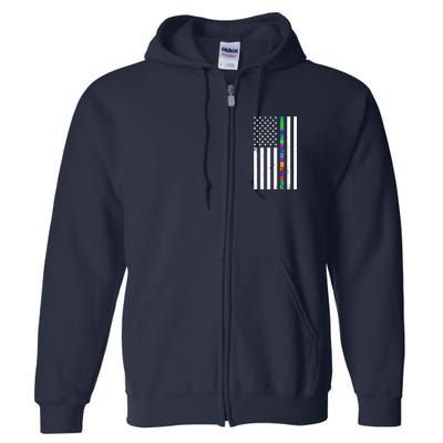 Thin Puzzle Line Autism Flag Full Zip Hoodie