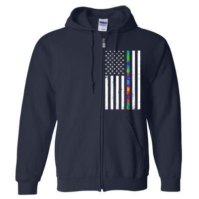 Thin Puzzle Line Autism Flag Full Zip Hoodie