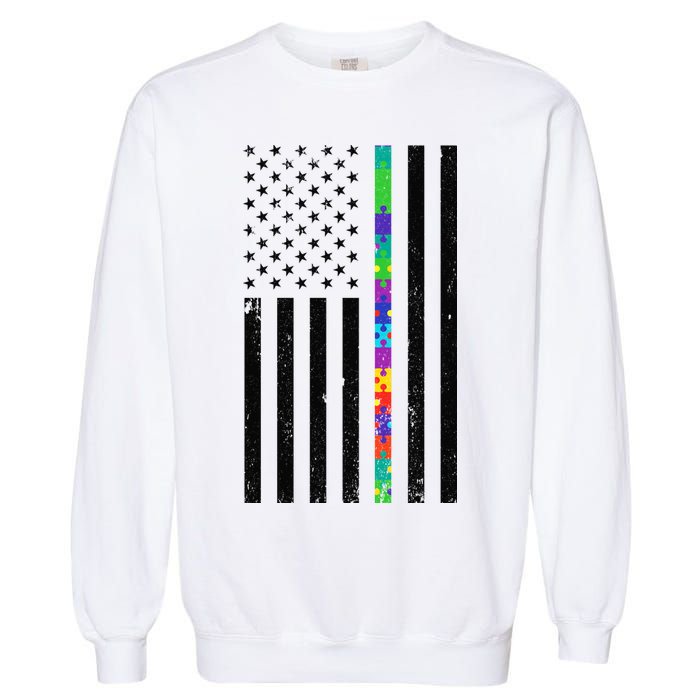 Thin Puzzle Line Autism Flag Garment-Dyed Sweatshirt