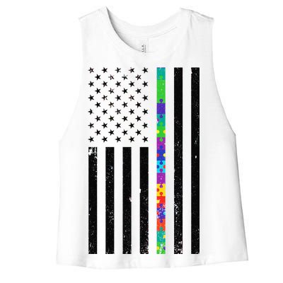 Thin Puzzle Line Autism Flag Women's Racerback Cropped Tank