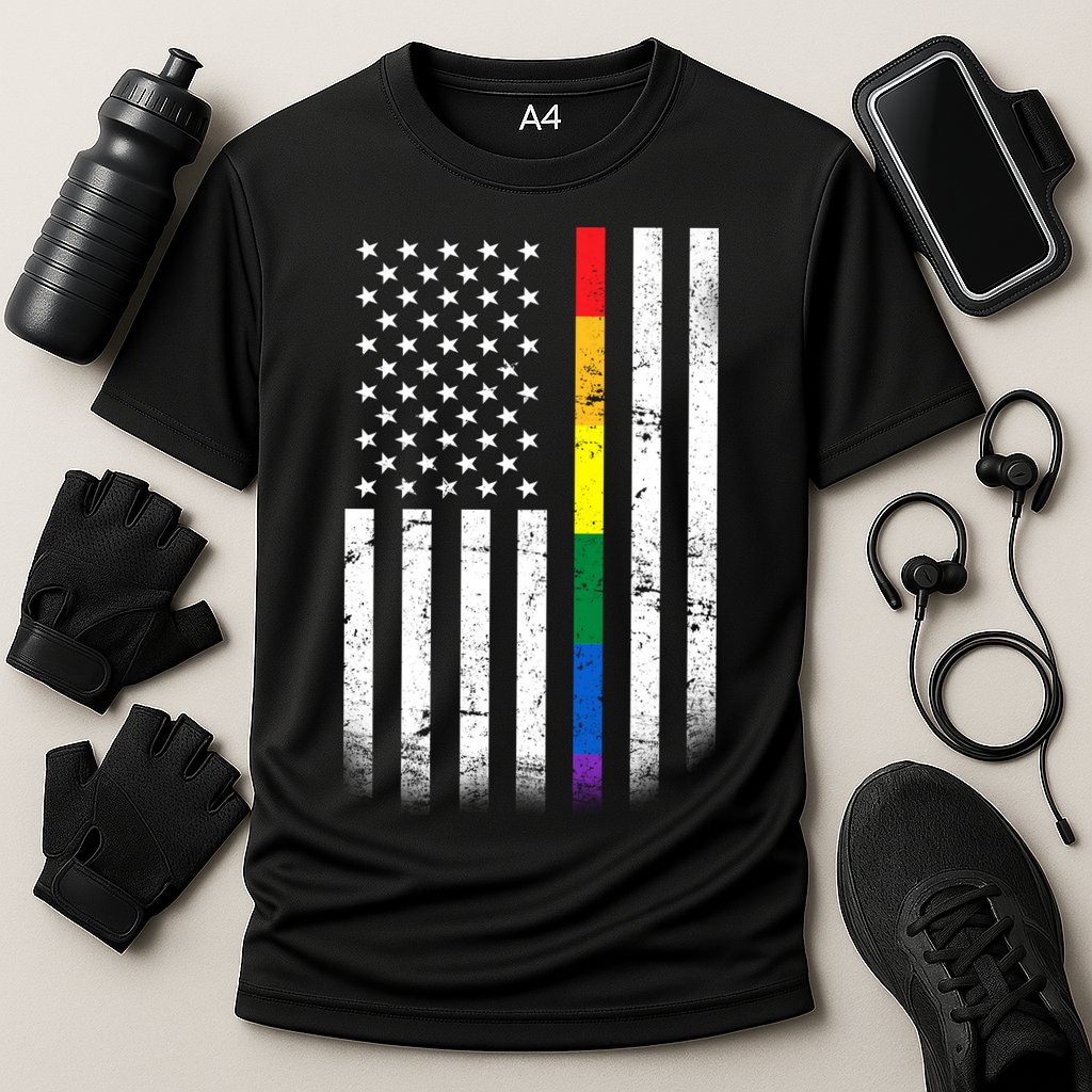Thin Rainbow Line LGBT Gay Pride Flag Performance Shirt