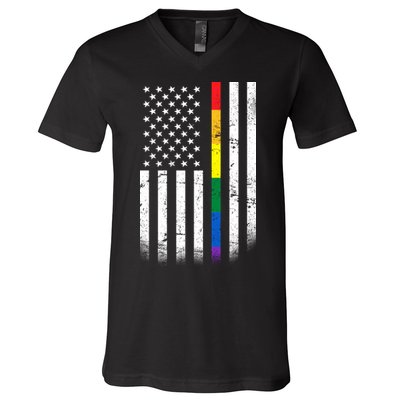 Thin Rainbow Line LGBT Gay Pride Flag V-Neck T-Shirt