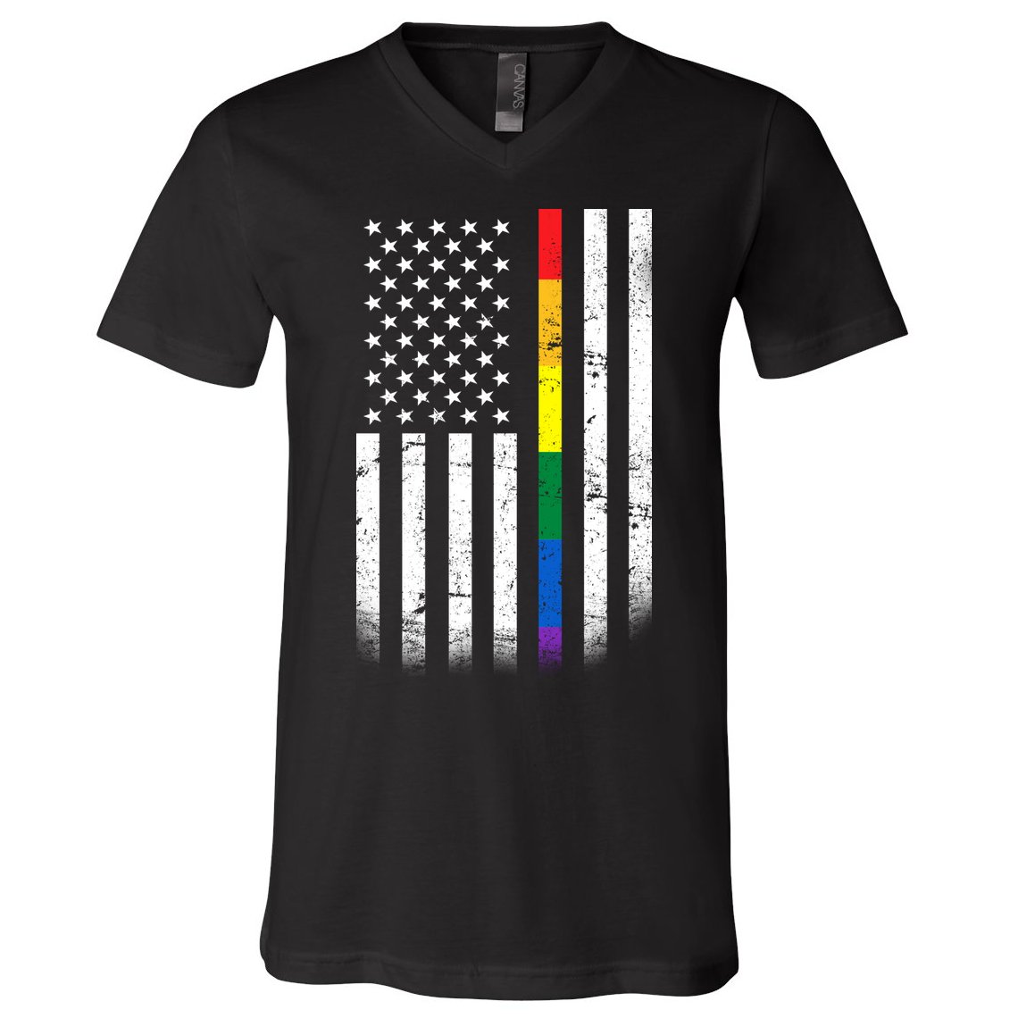 Thin Rainbow Line LGBT Gay Pride Flag V-Neck T-Shirt