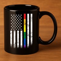 Thin Rainbow Line LGBT Gay Pride Flag 11oz C Handle Ceramic Mug