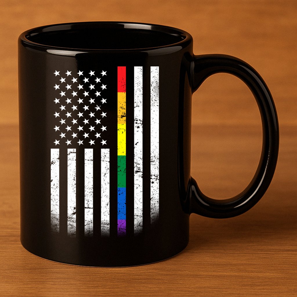 Thin Rainbow Line LGBT Gay Pride Flag 11oz C Handle Ceramic Mug
