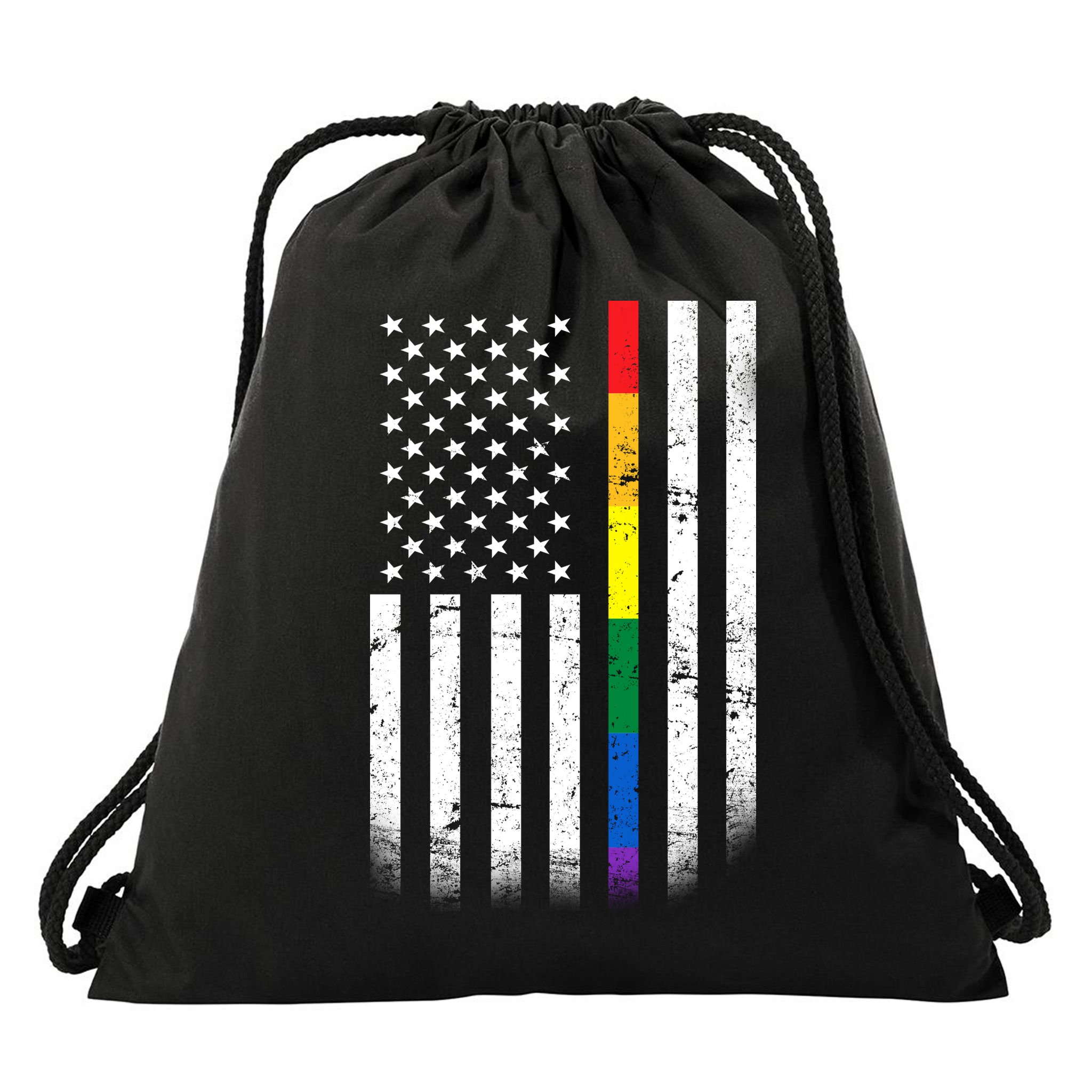 Thin Rainbow Line LGBT Gay Pride Flag Drawstring Bag