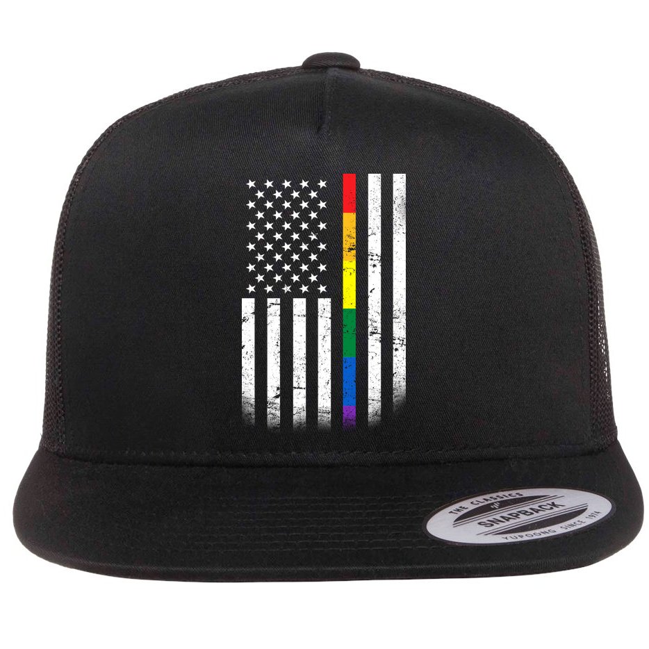 Thin Rainbow Line LGBT Gay Pride Flag Flat Bill Trucker Hat