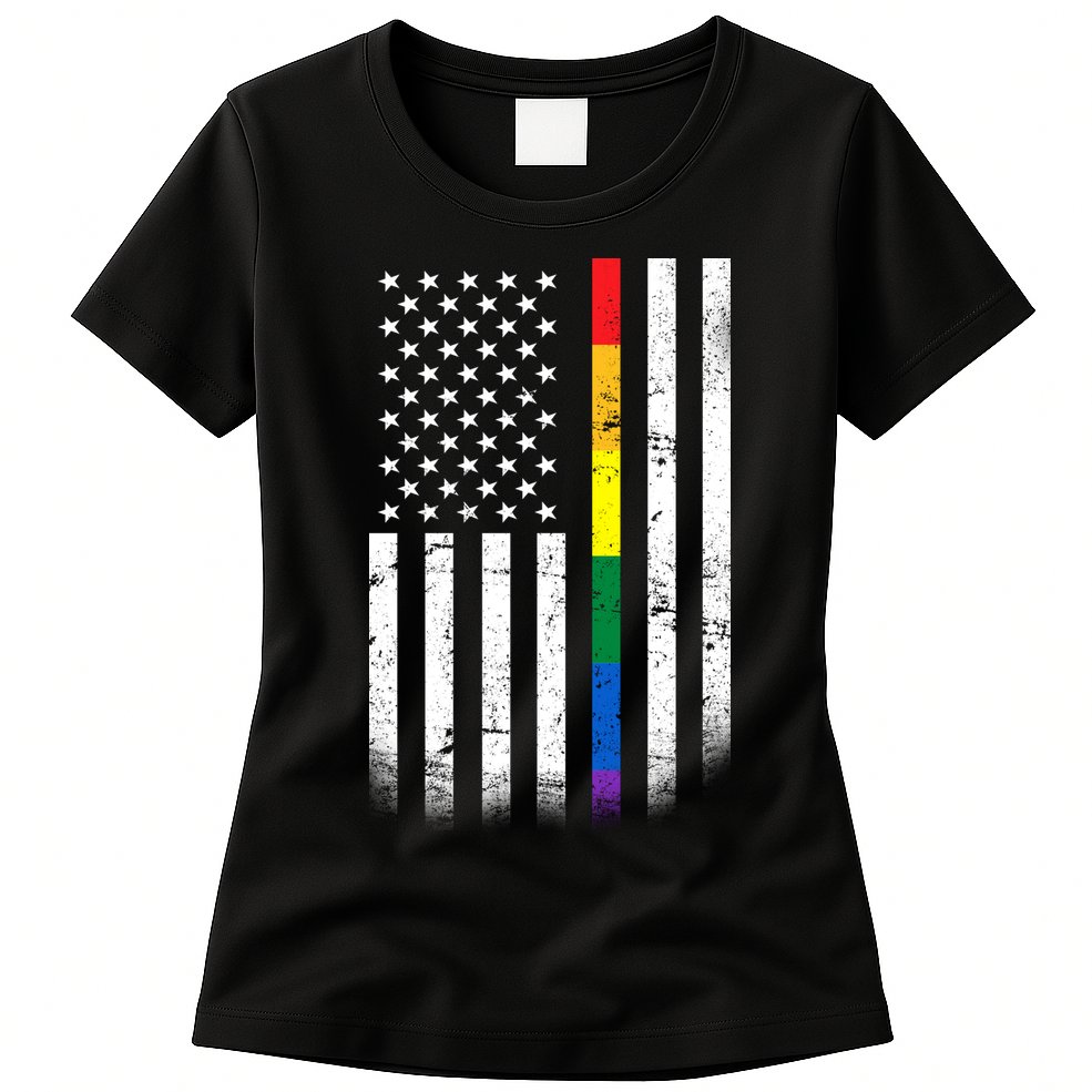 Thin Rainbow Line LGBT Gay Pride Flag Womens T-Shirt