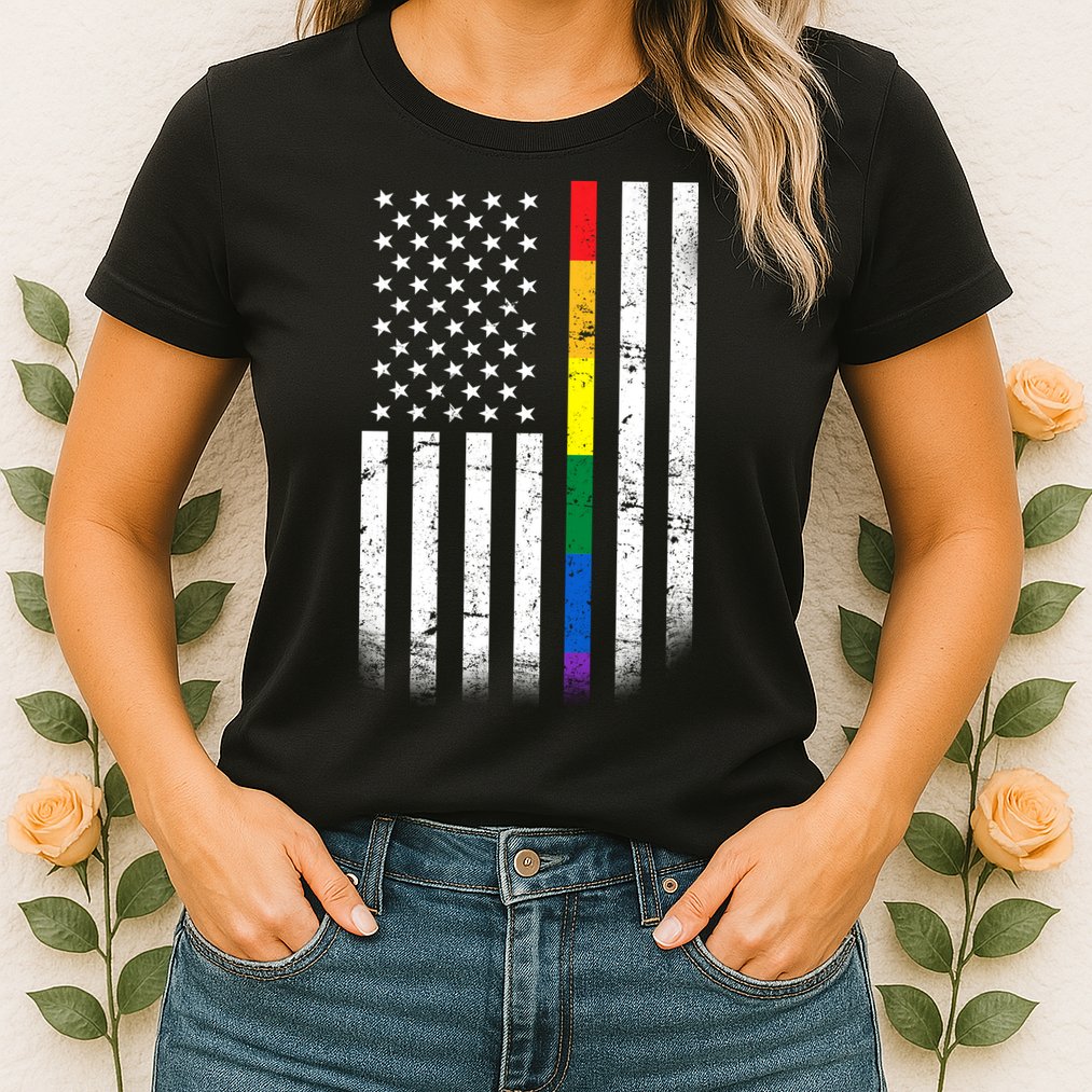 Thin Rainbow Line LGBT Gay Pride Flag Womens T-Shirt
