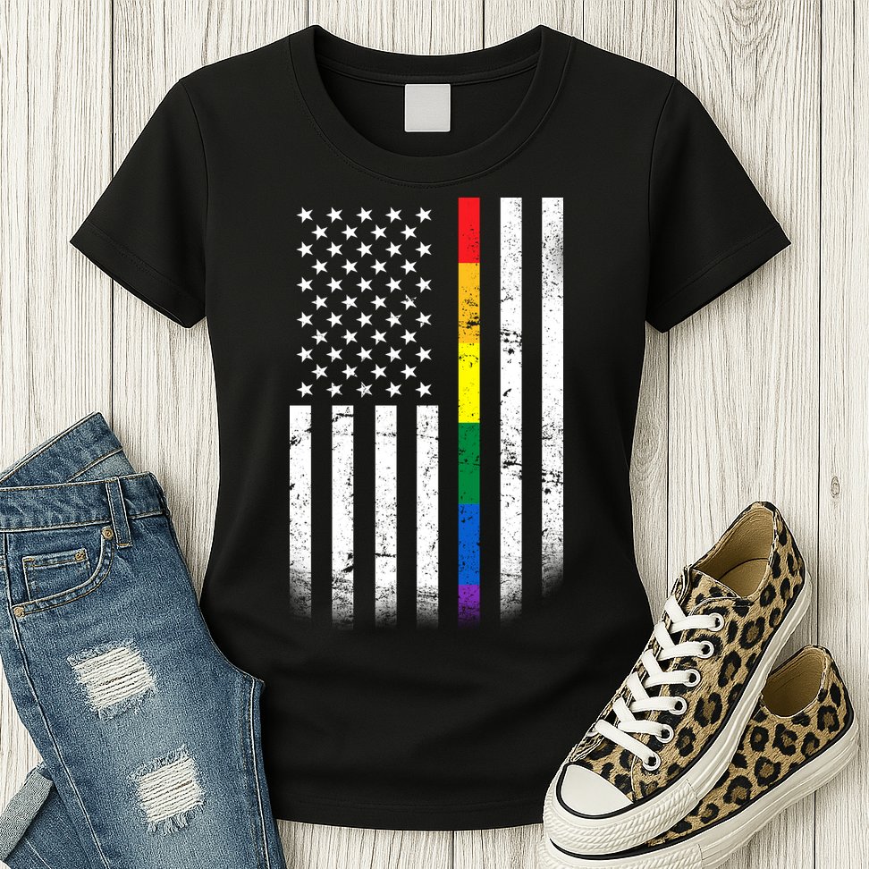 Thin Rainbow Line LGBT Gay Pride Flag Womens T-Shirt