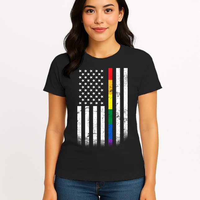Thin Rainbow Line LGBT Gay Pride Flag Womens T-Shirt