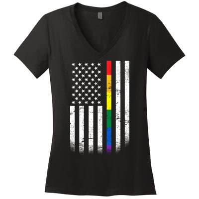 Thin Rainbow Line LGBT Gay Pride Flag Women's V-Neck T-Shirt