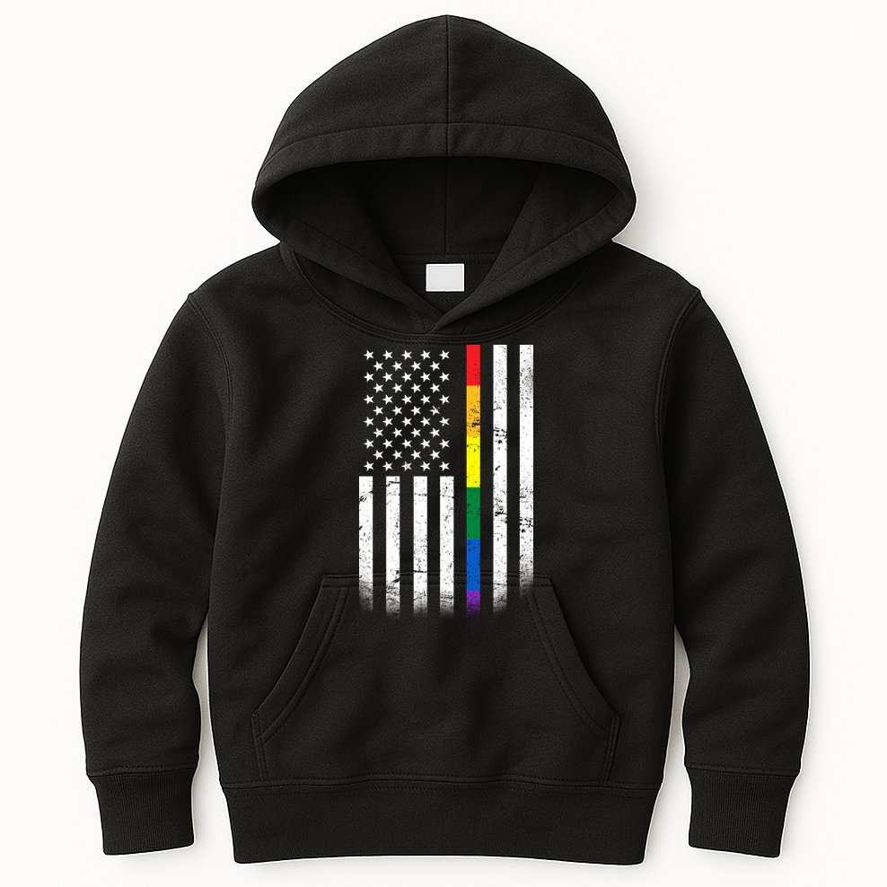 Thin Rainbow Line LGBT Gay Pride Flag Kids Hoodie